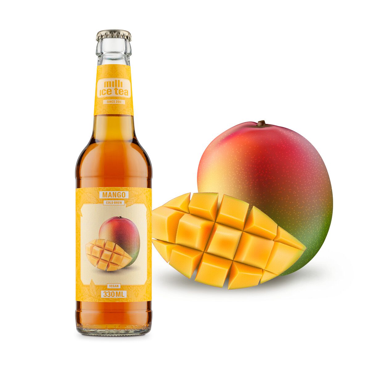 Mango Eistee aus kaltgebrühtem Ceylontee. Jetzt eiskalt geniessen.