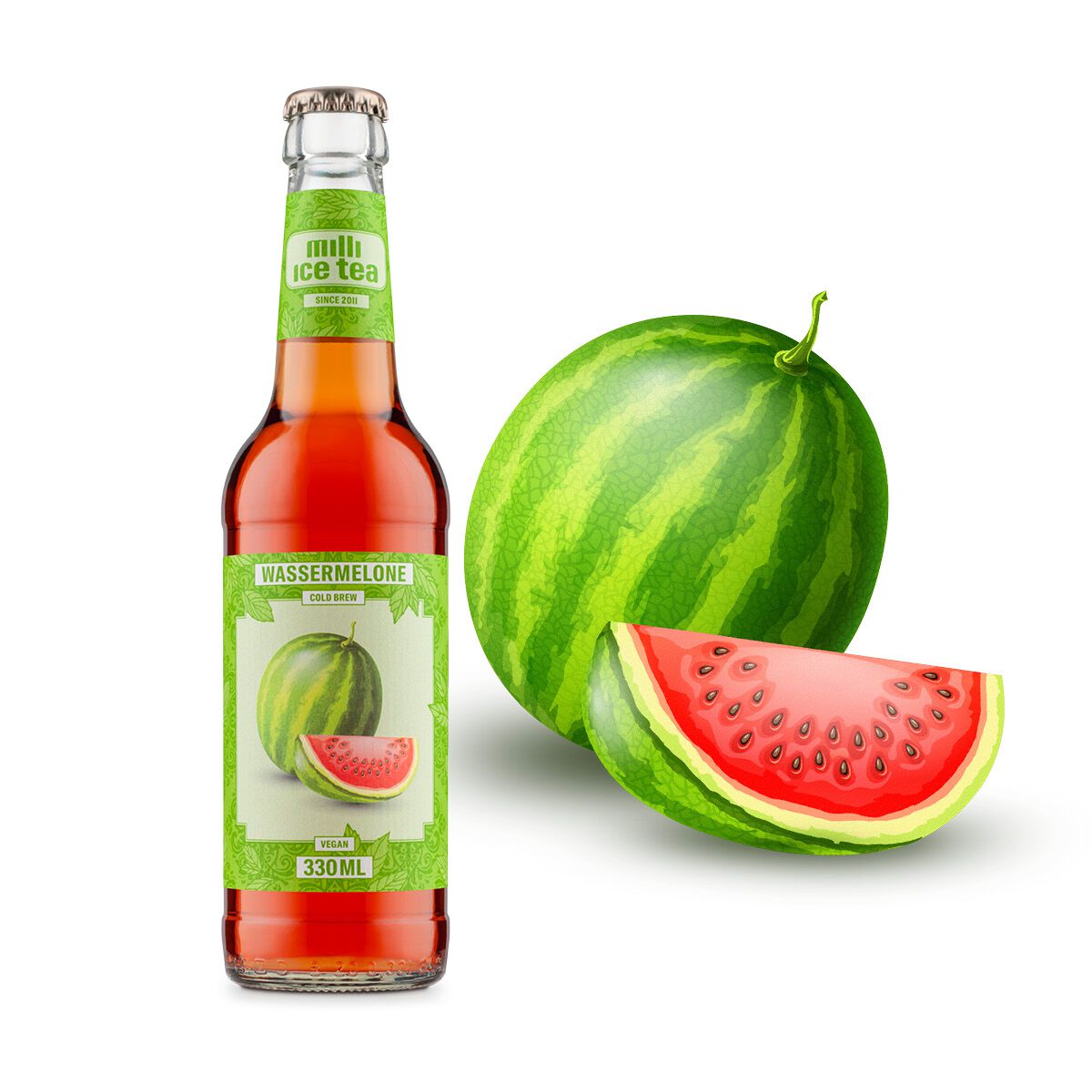 Eistee Wassermelone milli Wassermelone Eistee aus kaltgebrühtem Schwarztee. Fruchtig und lecker.